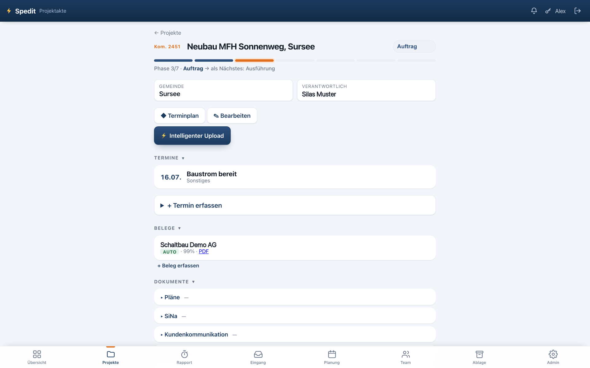Anonymisierte Projektakte in Spedit